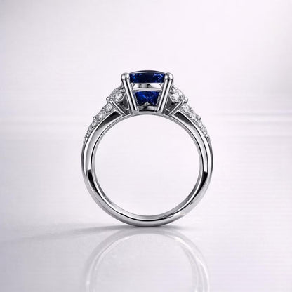 Blue Sapphire Ring 14K White Gold, September Birthstone Wedding Ring, Cushion Cut Blue Sapphire Engagement Ring, Unique Sapphire Ring