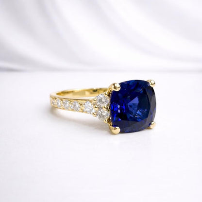 Blue Sapphire Ring 14K White Gold, September Birthstone Wedding Ring, Cushion Cut Blue Sapphire Engagement Ring, Unique Sapphire Ring