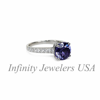 2.20 CT Round Shaped Alexandrite Engagement Ring 14K White Gold Round Solitaire Alexandrite Engagement Rings Promise Anniversary Wedding Ring  #4790