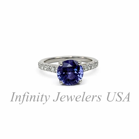 2.20 CT Round Shaped Alexandrite Engagement Ring 14K White Gold Round Solitaire Alexandrite Engagement Rings Promise Anniversary Wedding Ring  #4790