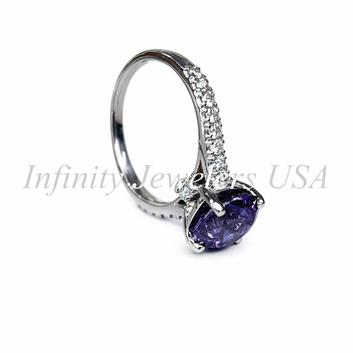 2.20 CT Round Shaped Alexandrite Engagement Ring 14K White Gold Round Solitaire Alexandrite Engagement Rings Promise Anniversary Wedding Ring  #4790
