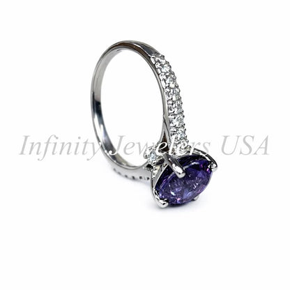 2.20 CT Round Shaped Alexandrite Engagement Ring 14K White Gold Round Solitaire Alexandrite Engagement Rings Promise Anniversary Wedding Ring  #4790