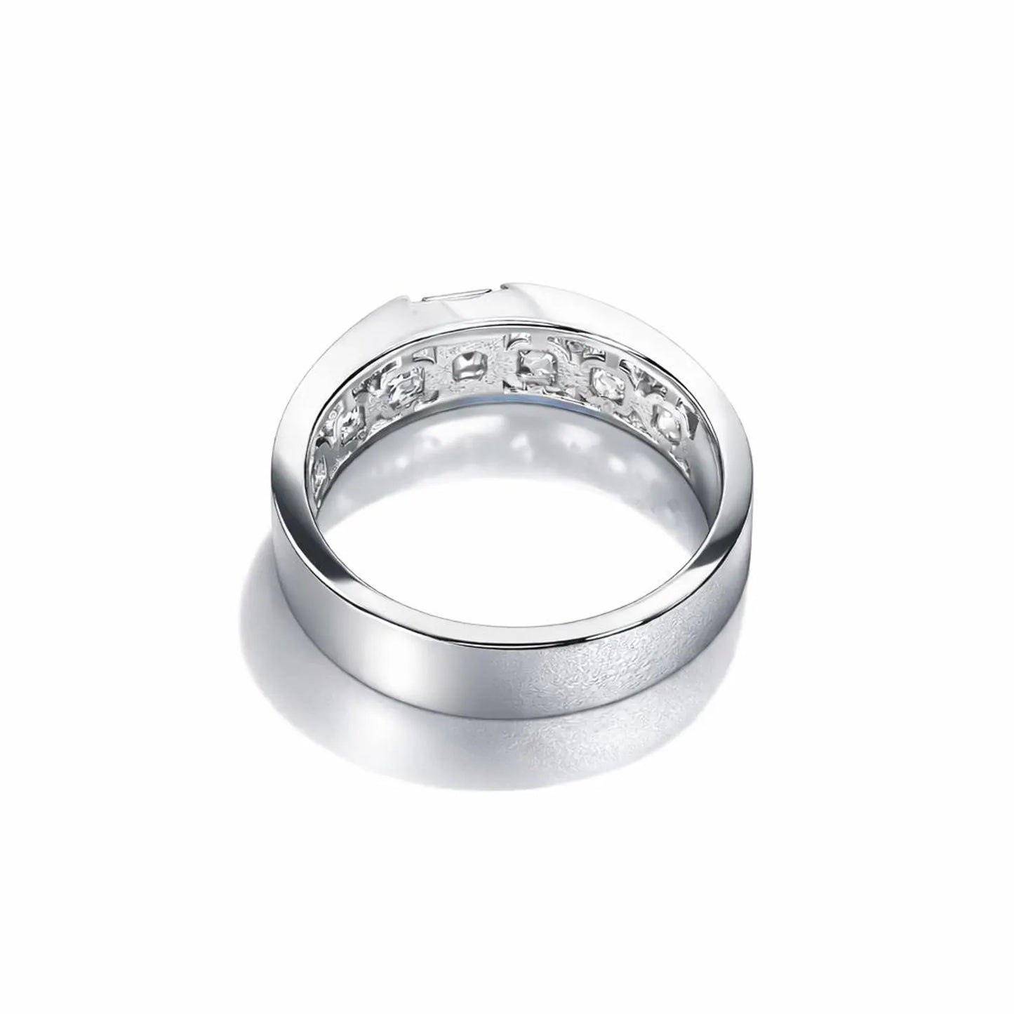 Mens Emerald and Moissanite Wedding Band White Gold, Classic Mans Wedding Band Comfort Fit, Mens Diamond Wedding Band Gold Promise Ring 7512