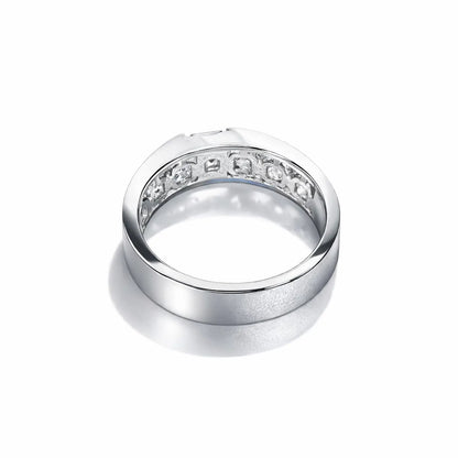 Mens Emerald and Moissanite Wedding Band White Gold, Classic Mans Wedding Band Comfort Fit, Mens Diamond Wedding Band Gold Promise Ring 7512