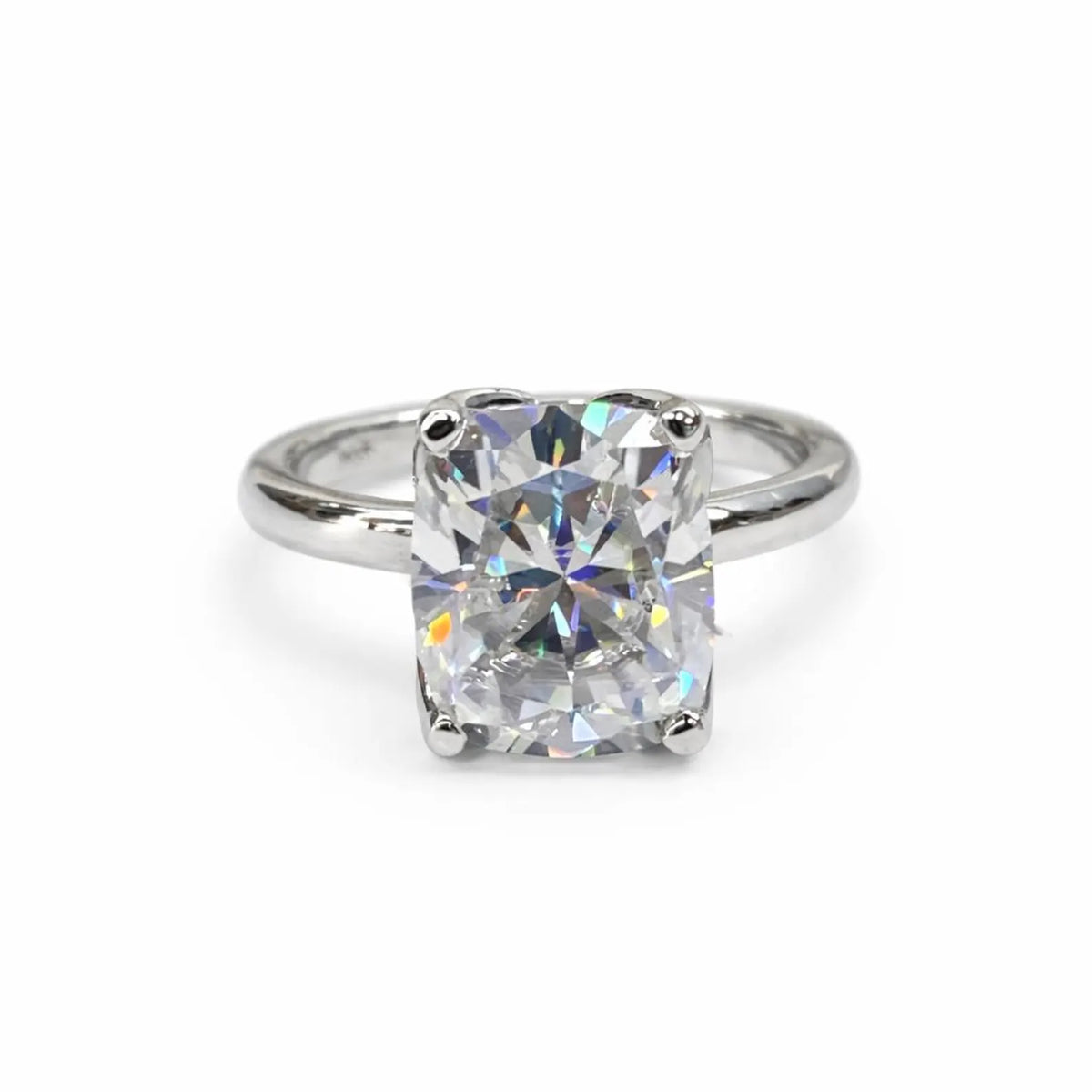 Elongated Cushion Cut Moissanite Solitaire Engagement Ring In  14k White Gold #6828