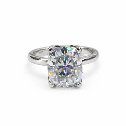 Elongated Cushion Cut Moissanite Solitaire Engagement Ring In  14k White Gold #6828