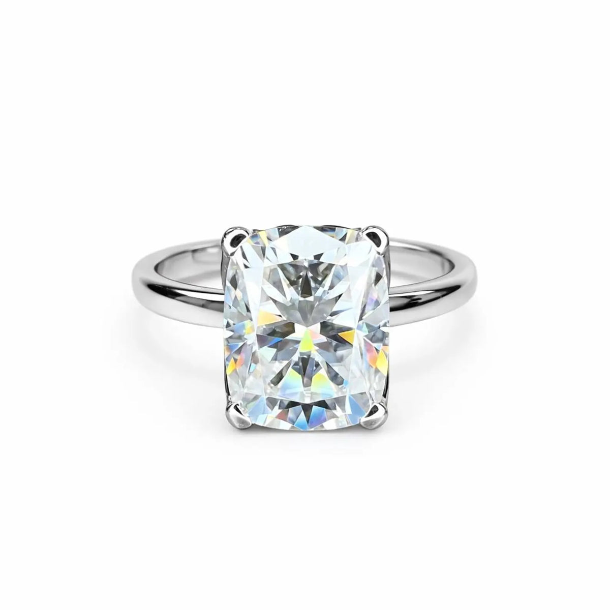 Elongated Cushion Cut Moissanite Solitaire Engagement Ring In  14k White Gold #6828