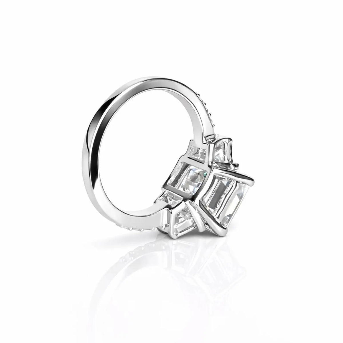 Emerald Cut Moissanite Engagement Ring, Emerald Cut With Trapezoids Moissanite Wedding Ring, 14k White Gold Moissanite Cluster Ring    #7102