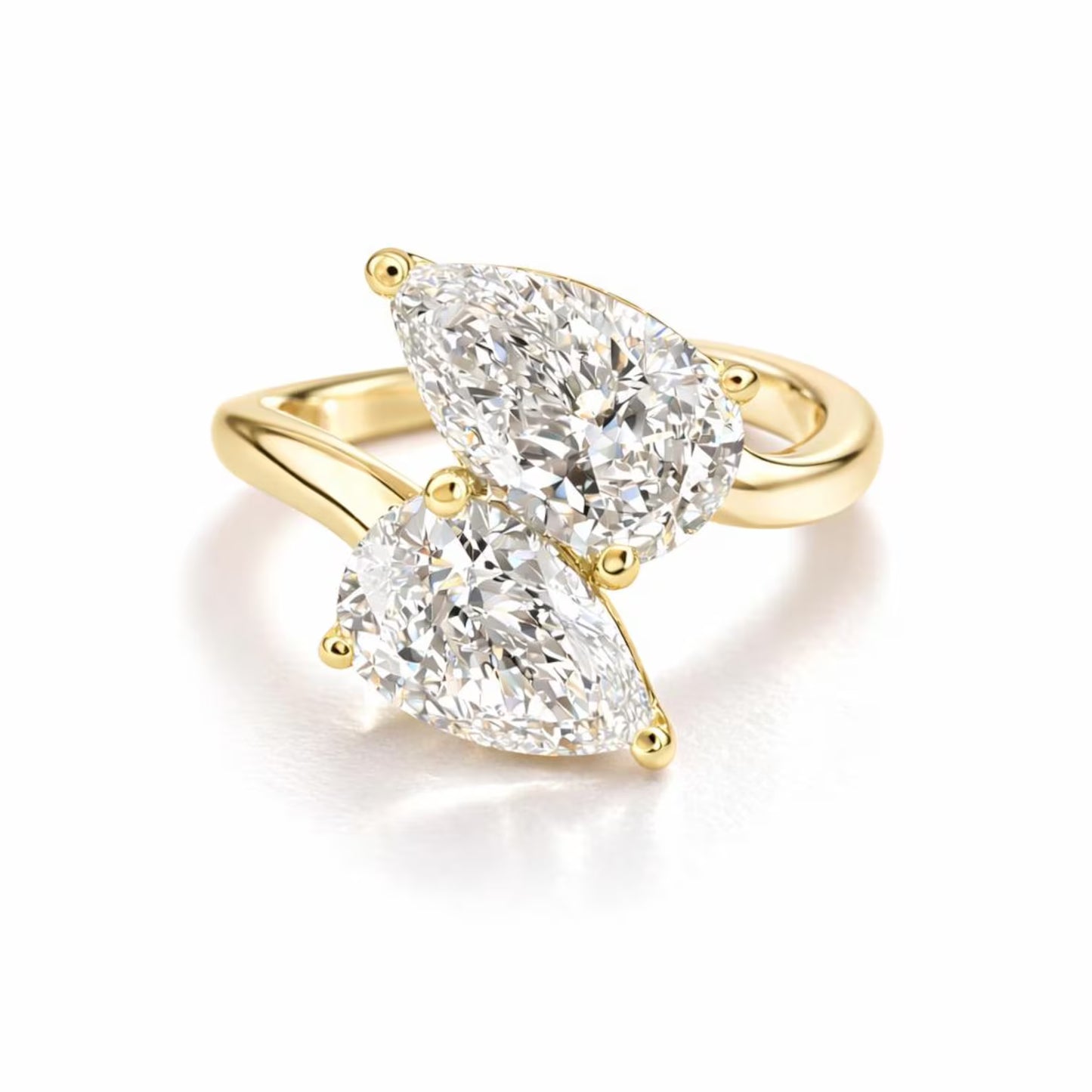 14K Gold Toi et Moi Ring, 2.00 CTW Pear Lab Grown Diamond Engagement Ring #8867