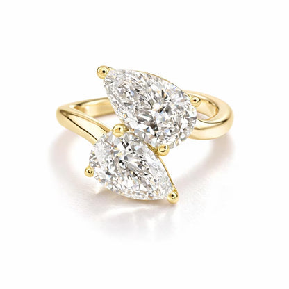 14K Gold Toi et Moi Ring, 2.00 CTW Pear Lab Grown Diamond Engagement Ring #8867