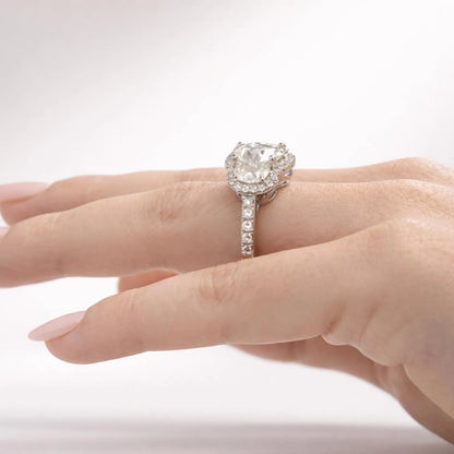 Oval Moissanite Engagement Ring White Gold Three Stone Oval Halo Moissanite Engagement Unique Vintage Wedding Promise Anniversary Ring #7372
