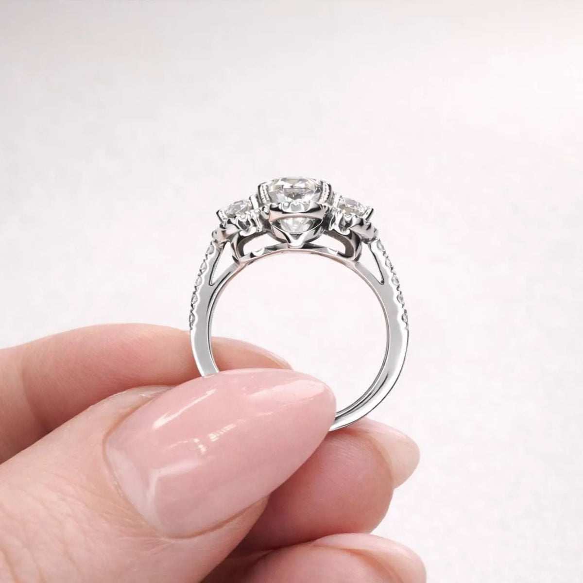 Oval Moissanite Engagement Ring White Gold Three Stone Oval Halo Moissanite Engagement Unique Vintage Wedding Promise Anniversary Ring #7372