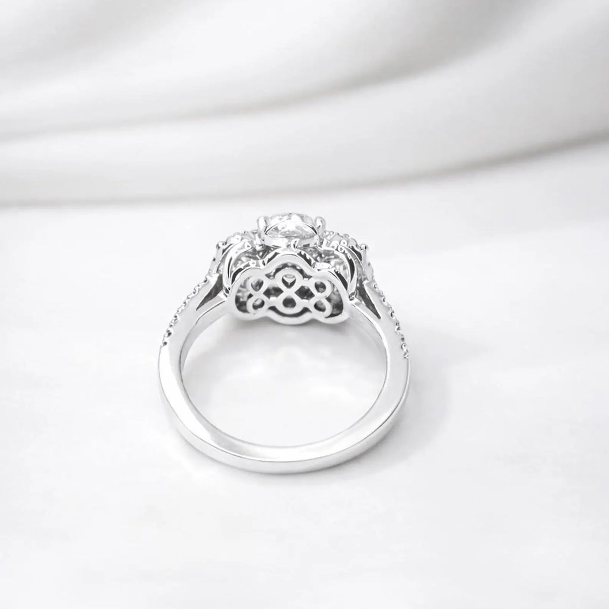 Oval Moissanite Engagement Ring White Gold Three Stone Oval Halo Moissanite Engagement Unique Vintage Wedding Promise Anniversary Ring #7372