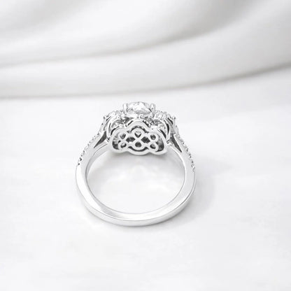 Oval Moissanite Engagement Ring White Gold Three Stone Oval Halo Moissanite Engagement Unique Vintage Wedding Promise Anniversary Ring #7372
