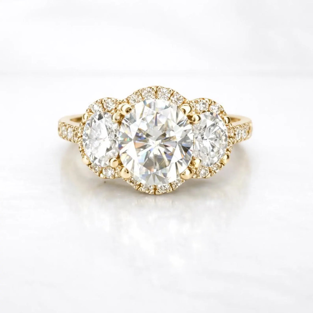Oval Moissanite Engagement Ring White Gold Three Stone Oval Halo Moissanite Engagement Unique Vintage Wedding Promise Anniversary Ring #7372