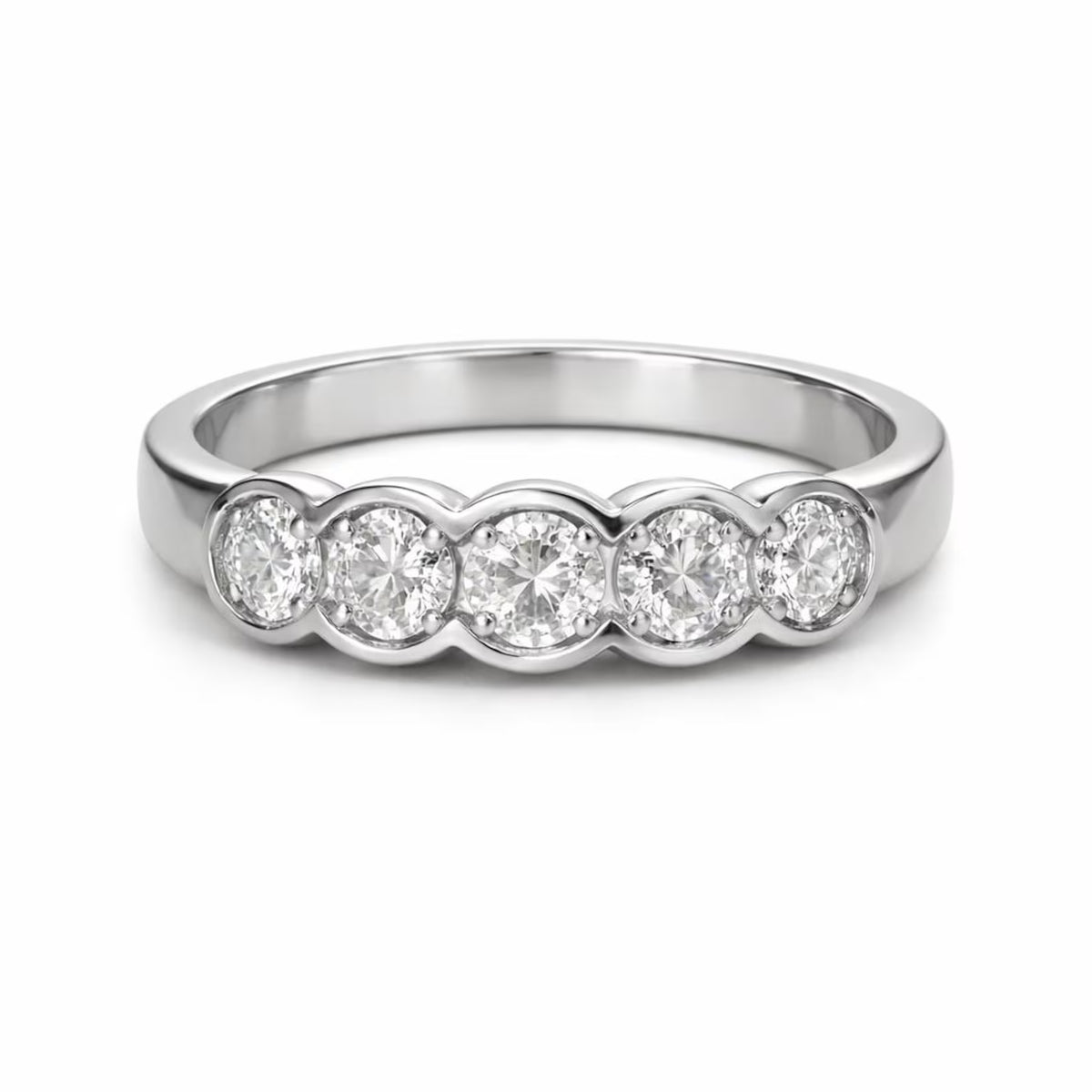 5 Stone Bezel Set Round Diamond Engagement Ring, Classic 5 Stone Wedding Ring, Promise Ring, Diamond Wedding Five Stone Ring