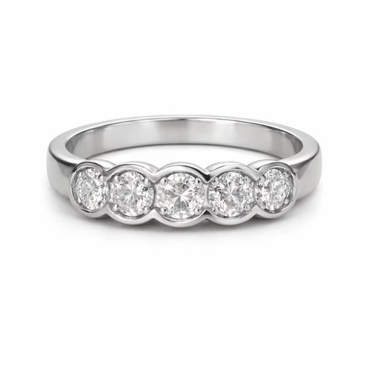 5 Stone Bezel Set Round Diamond Engagement Ring, Classic 5 Stone Wedding Ring, Promise Ring, Diamond Wedding Five Stone Ring
