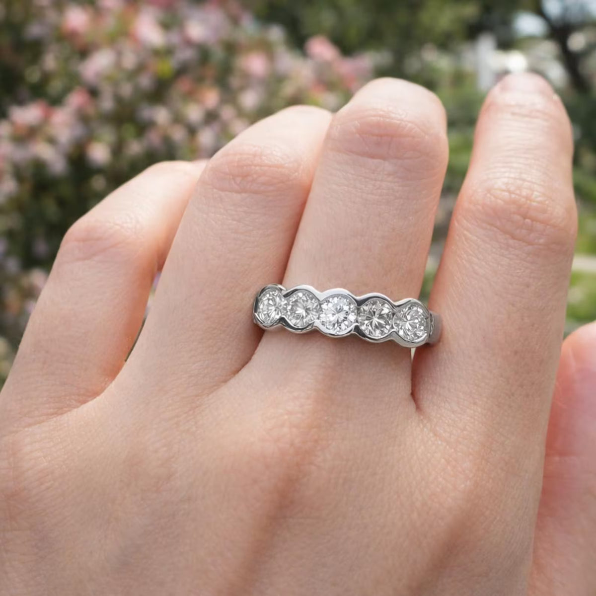 5 Stone Bezel Set Round Diamond Engagement Ring, Classic 5 Stone Wedding Ring, Promise Ring, Diamond Wedding Five Stone Ring