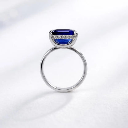 3.65 CTW Emerald Cut Emerald East West Hidden Halo 14K Solid Gold, Birthstone Mothers Ring, Everyday Gemstone Ring #8904