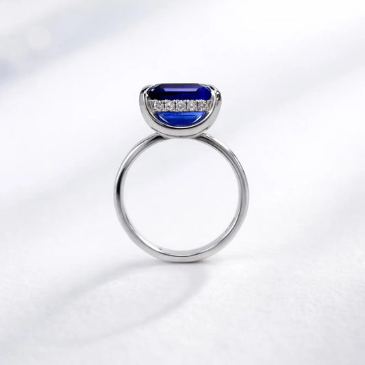 3.65 CTW Emerald Cut Emerald East West Hidden Halo 14K Solid Gold, Birthstone Mothers Ring, Everyday Gemstone Ring #8904