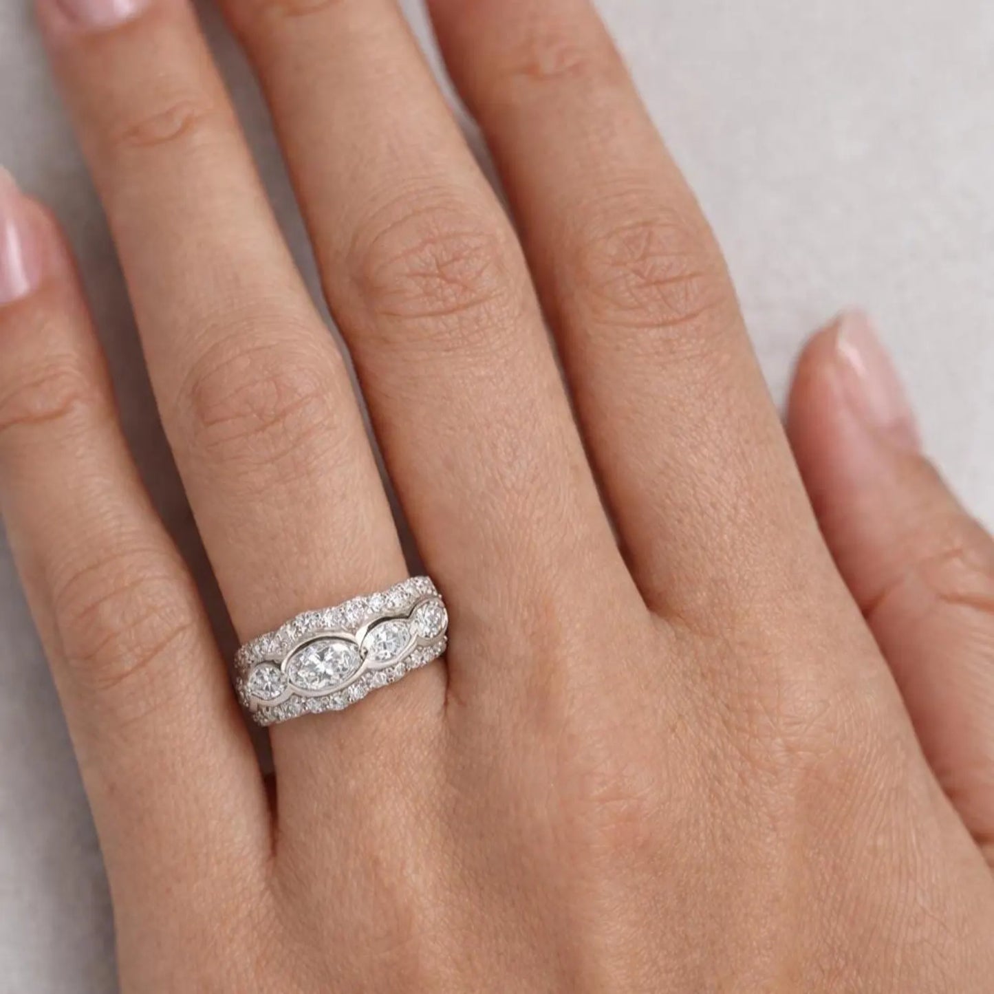 5 Stone Oval Lab Grown Diamond Anniversary Band 14K Solid Gold, East West Oval Lab Diamond Wedding Band #8930