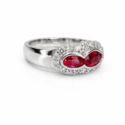 1.26 CTW 3 Stone Oval Ruby or Blue Sapphire East West Ring 14K Solid Gold, Vintage Style Ruby Anniversary Band, Lab Grown Diamonds #8932