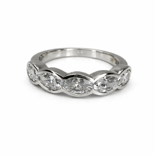 5 Stone Oval Lab Grown Diamond Anniversary Band 14K Solid Gold, East West Oval Lab Diamond Wedding Band #8934