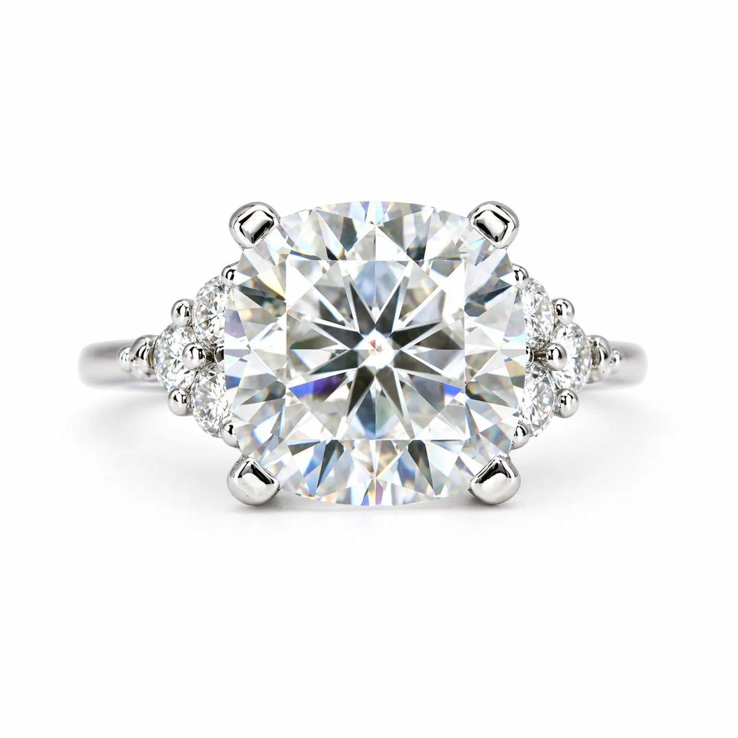 Cushion Cut Moissanite engagement ring 14K solid gold, Unique moissanite cluster wedding ring women, moissanite wedding solitaire ring #7021