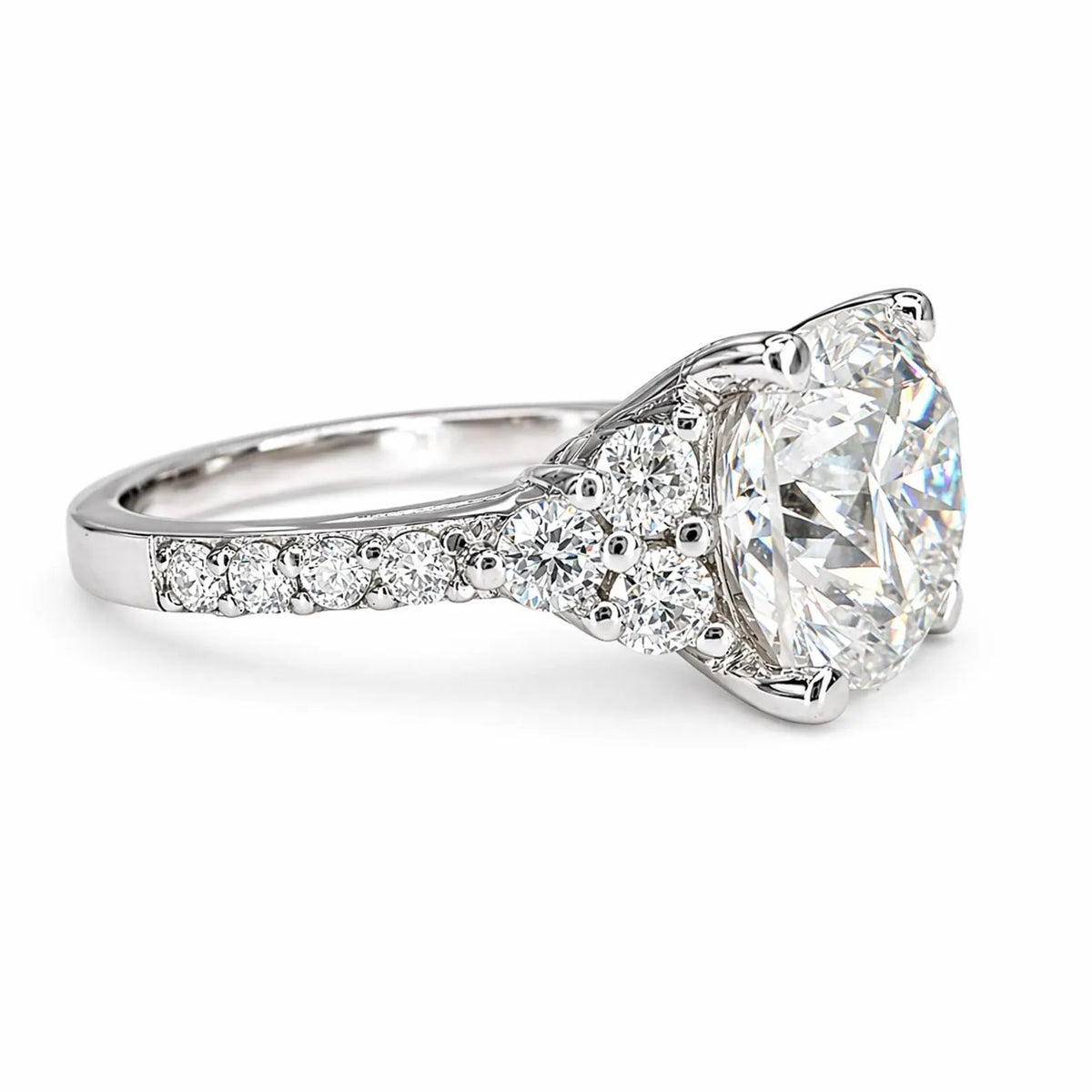 Cushion Cut Moissanite engagement ring 14K solid gold, Unique moissanite cluster wedding ring women, moissanite wedding solitaire ring #7021