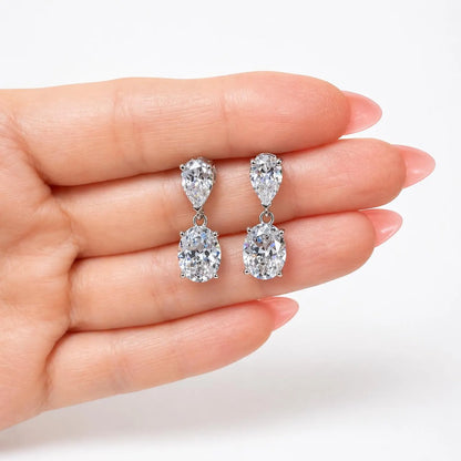 Bridal Drop Earrings, CZ Dangle Earrings 14K Gold, Teardrop & Oval Cubic Zirconia Earrings, Wedding Earrings for Bride #8940