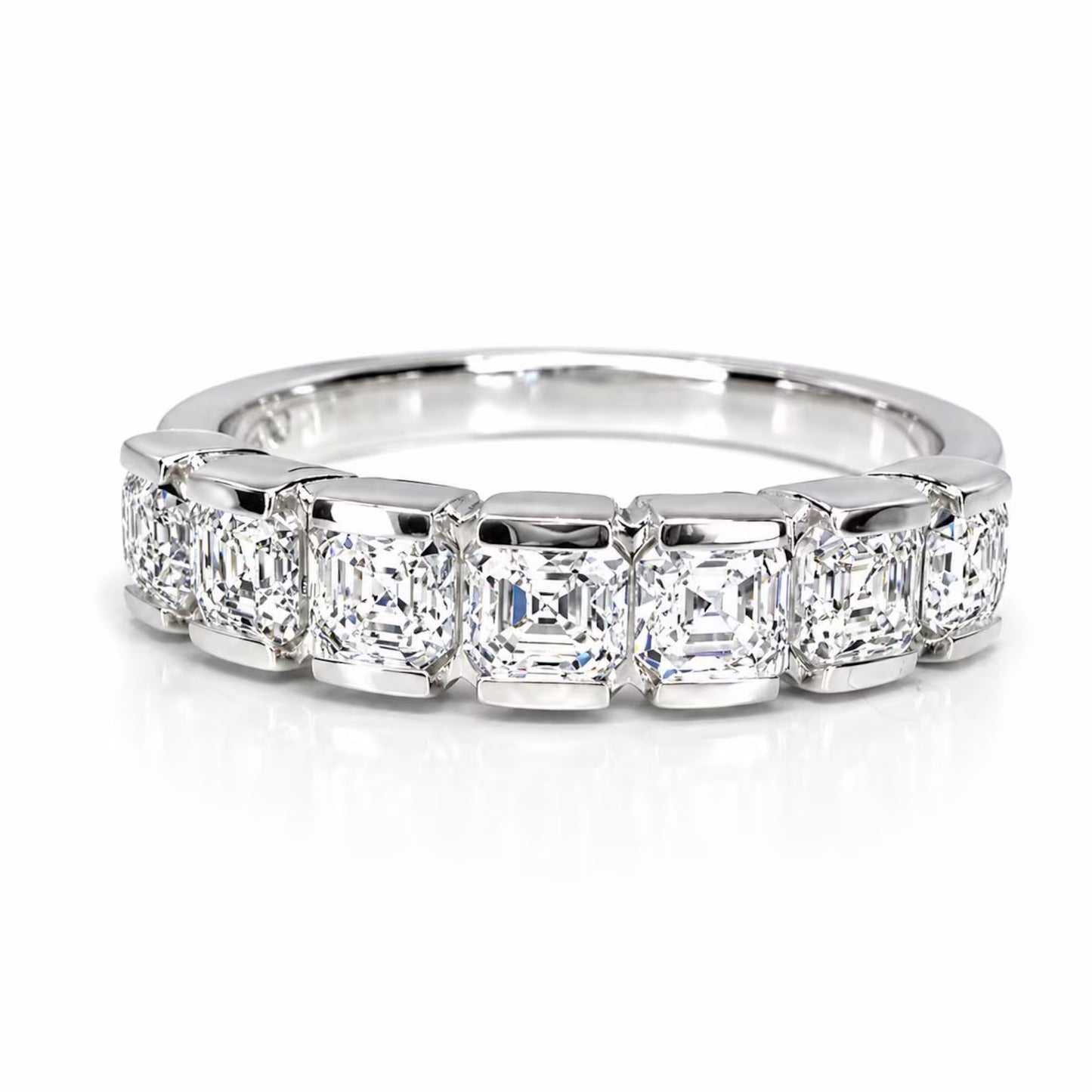 Asscher Cut Lab Grown Diamond Eternity Band, 14K Gold Wedding Band, Stackable Lab Diamond Ring, IGI Certified Anniversary Ring #8941