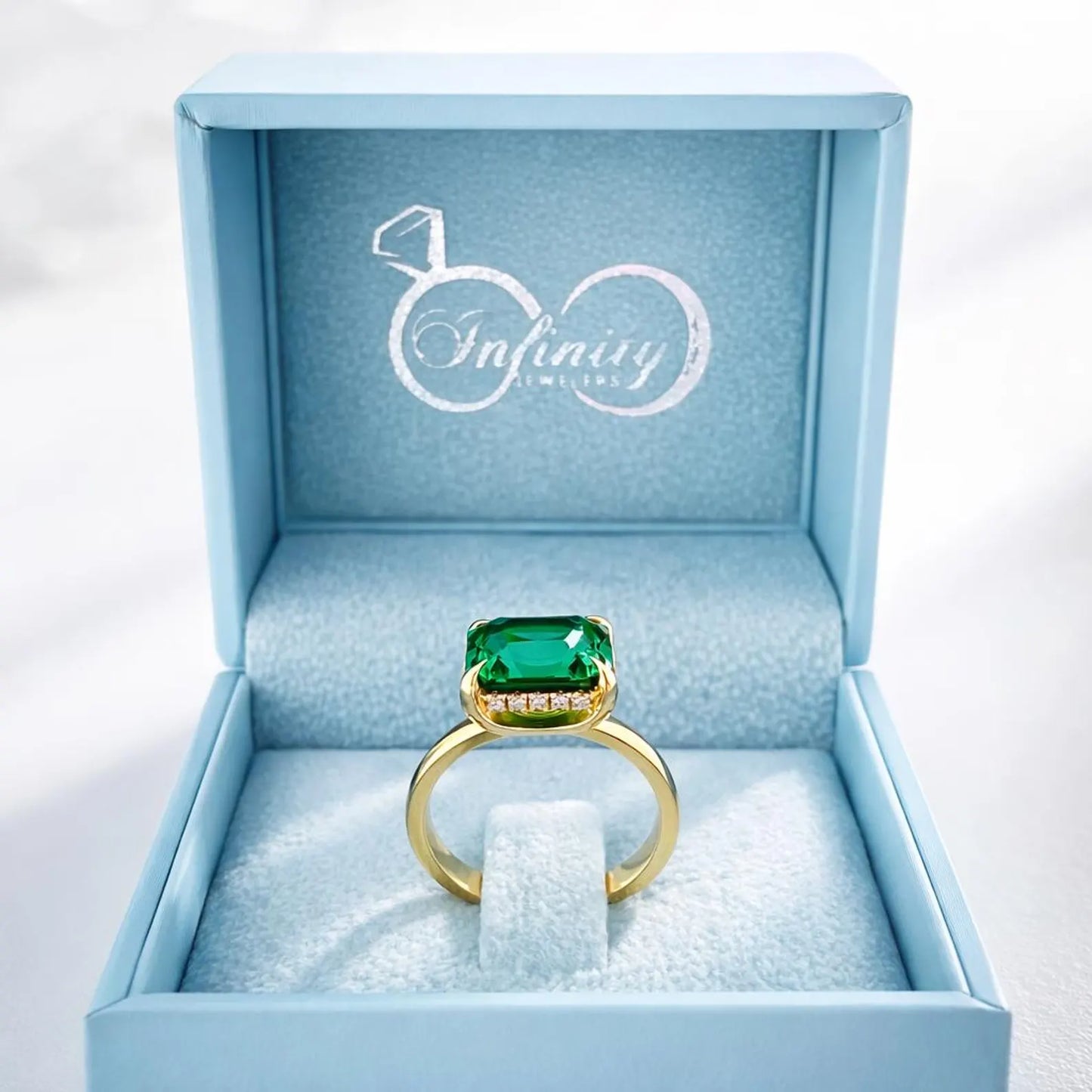 3.65 CTW Emerald Cut Emerald East West Hidden Halo 14K Solid Gold, Birthstone Mothers Ring, Everyday Gemstone Ring #8904