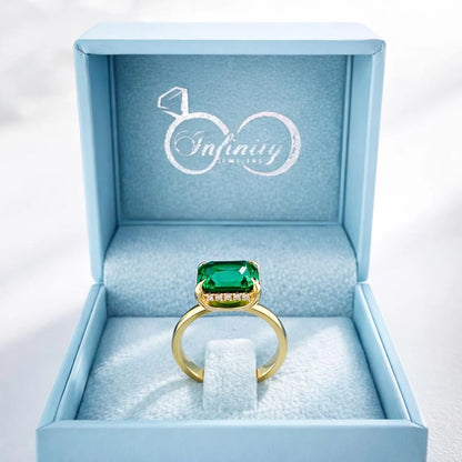 3.65 CTW Emerald Cut Emerald East West Hidden Halo 14K Solid Gold, Birthstone Mothers Ring, Everyday Gemstone Ring #8904