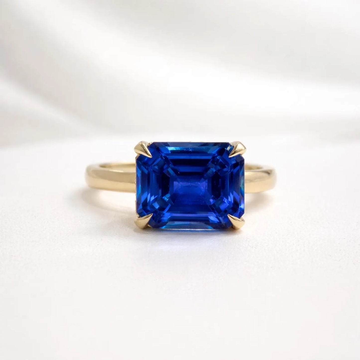 3.65 CTW Emerald Cut Emerald East West Hidden Halo 14K Solid Gold, Birthstone Mothers Ring, Everyday Gemstone Ring #8904