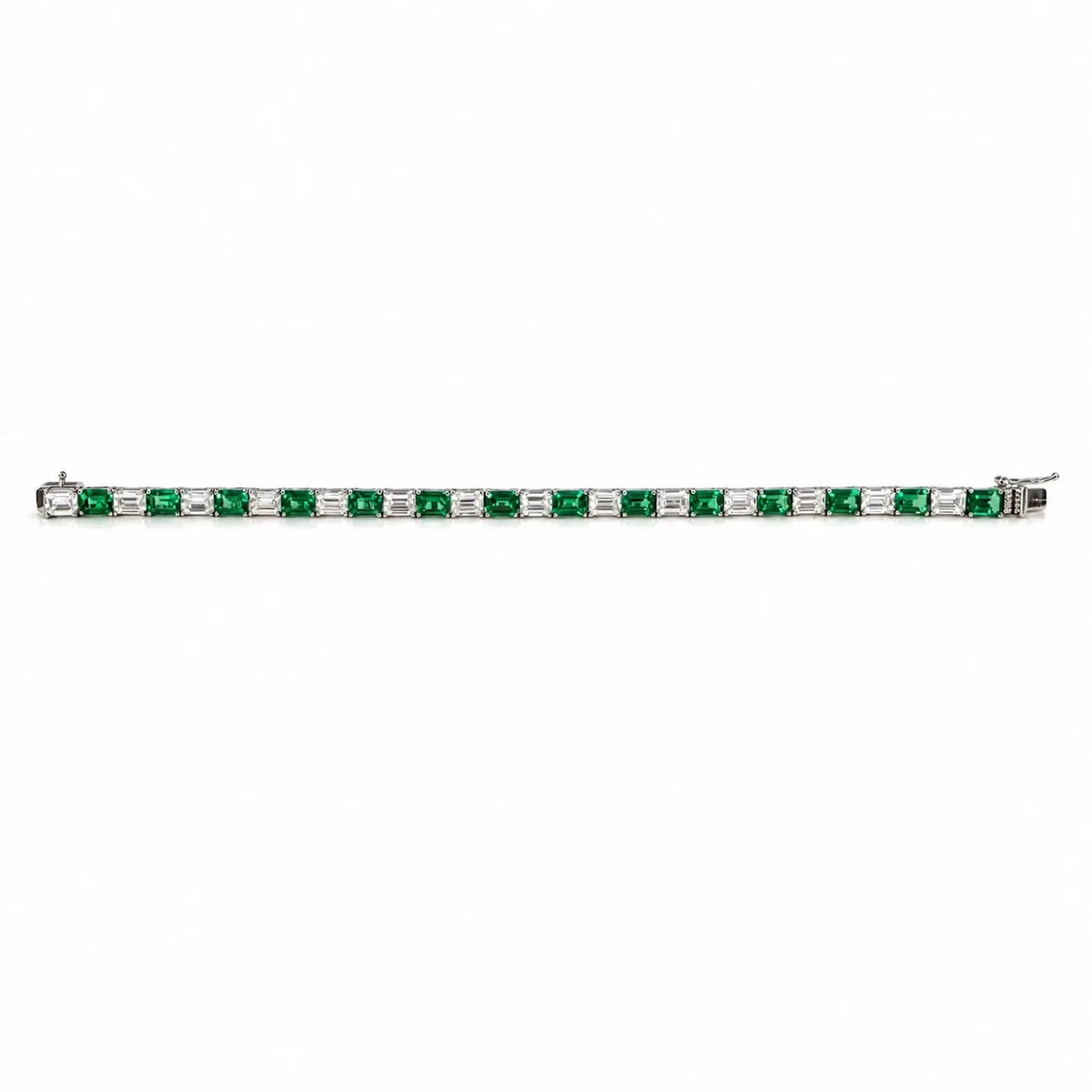 Lab Grown Diamond Bracelet with Emeralds, Emerald Cut Tennis Bracelet, White Gold Diamond Bracelet, #8945