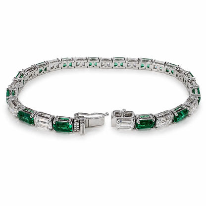 Lab Grown Diamond Bracelet with Emeralds, Emerald Cut Tennis Bracelet, White Gold Diamond Bracelet, #8945
