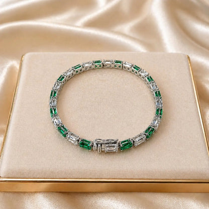 Lab Grown Diamond Bracelet with Emeralds, Emerald Cut Tennis Bracelet, White Gold Diamond Bracelet, #8945