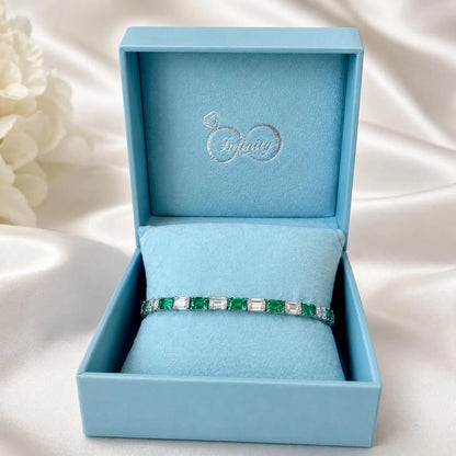 Lab Grown Diamond Bracelet with Emeralds, Emerald Cut Tennis Bracelet, White Gold Diamond Bracelet, #8945