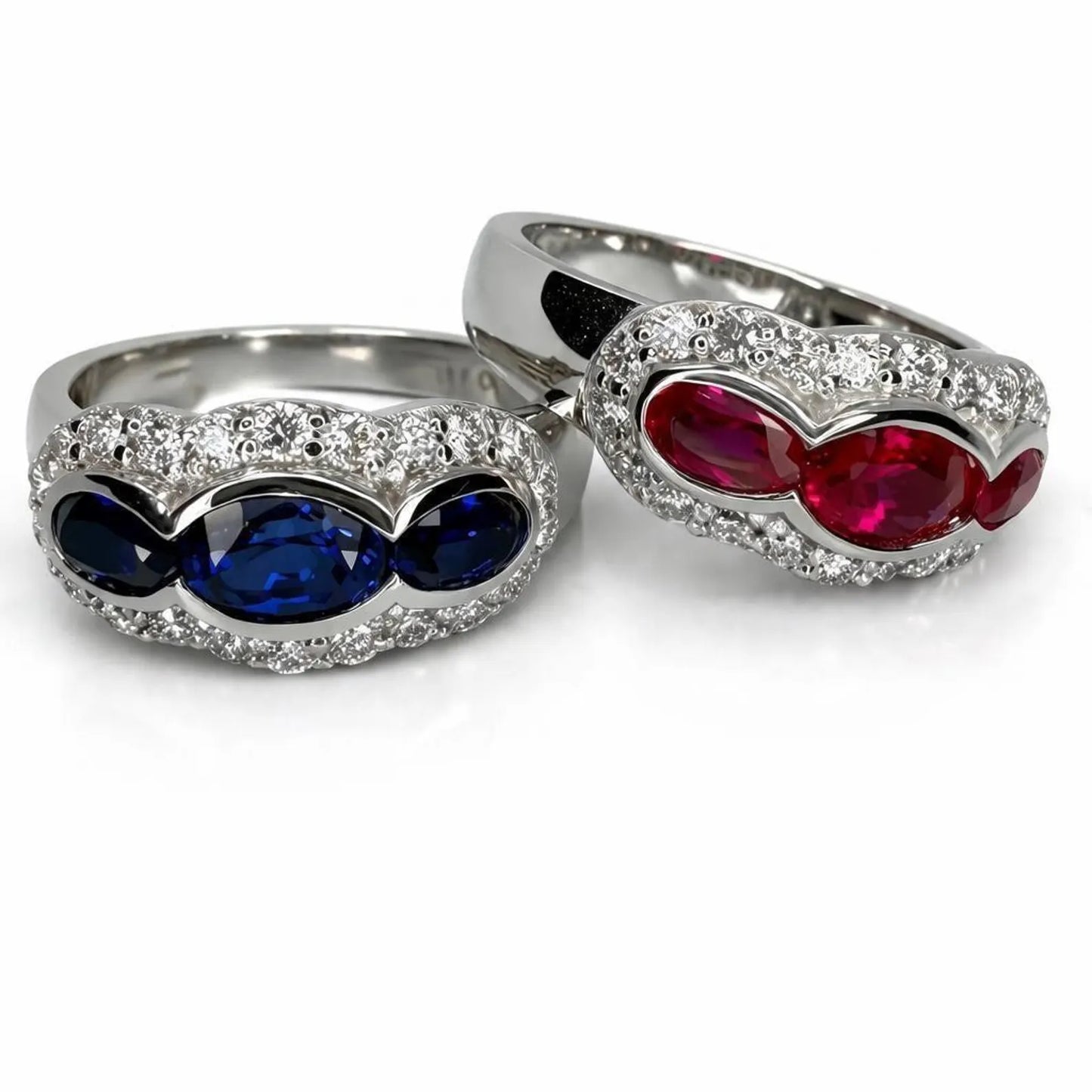 1.26 CTW 3 Stone Oval Ruby or Blue Sapphire East West Ring 14K Solid Gold, Vintage Style Ruby Anniversary Band, Lab Grown Diamonds #8932