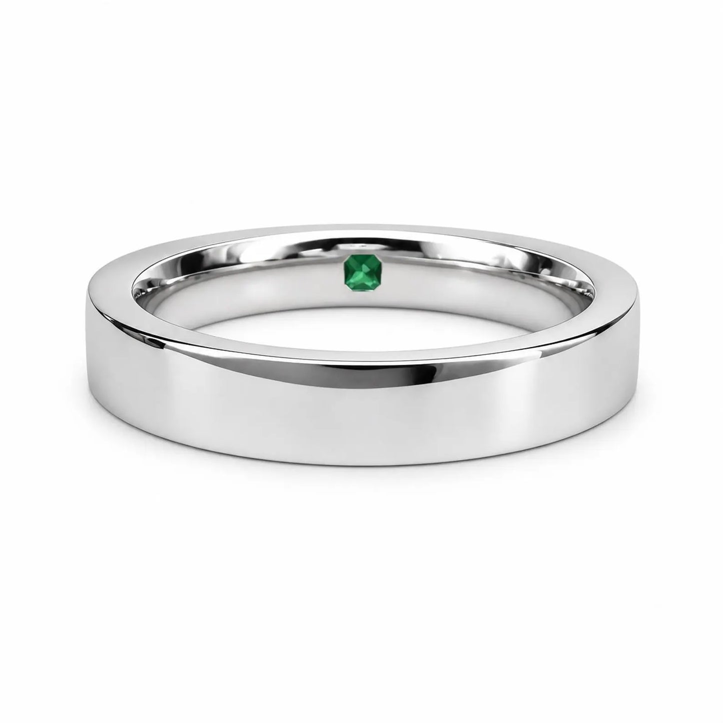 Mens Emerald and Moissanite Wedding Band White Gold Classic Mans Wedding Band Comfort Fit Mens Wedding Band White Gold Promise Ring   #7184