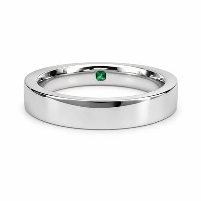 Mens Emerald and Moissanite Wedding Band White Gold Classic Mans Wedding Band Comfort Fit Mens Wedding Band White Gold Promise Ring   #7184