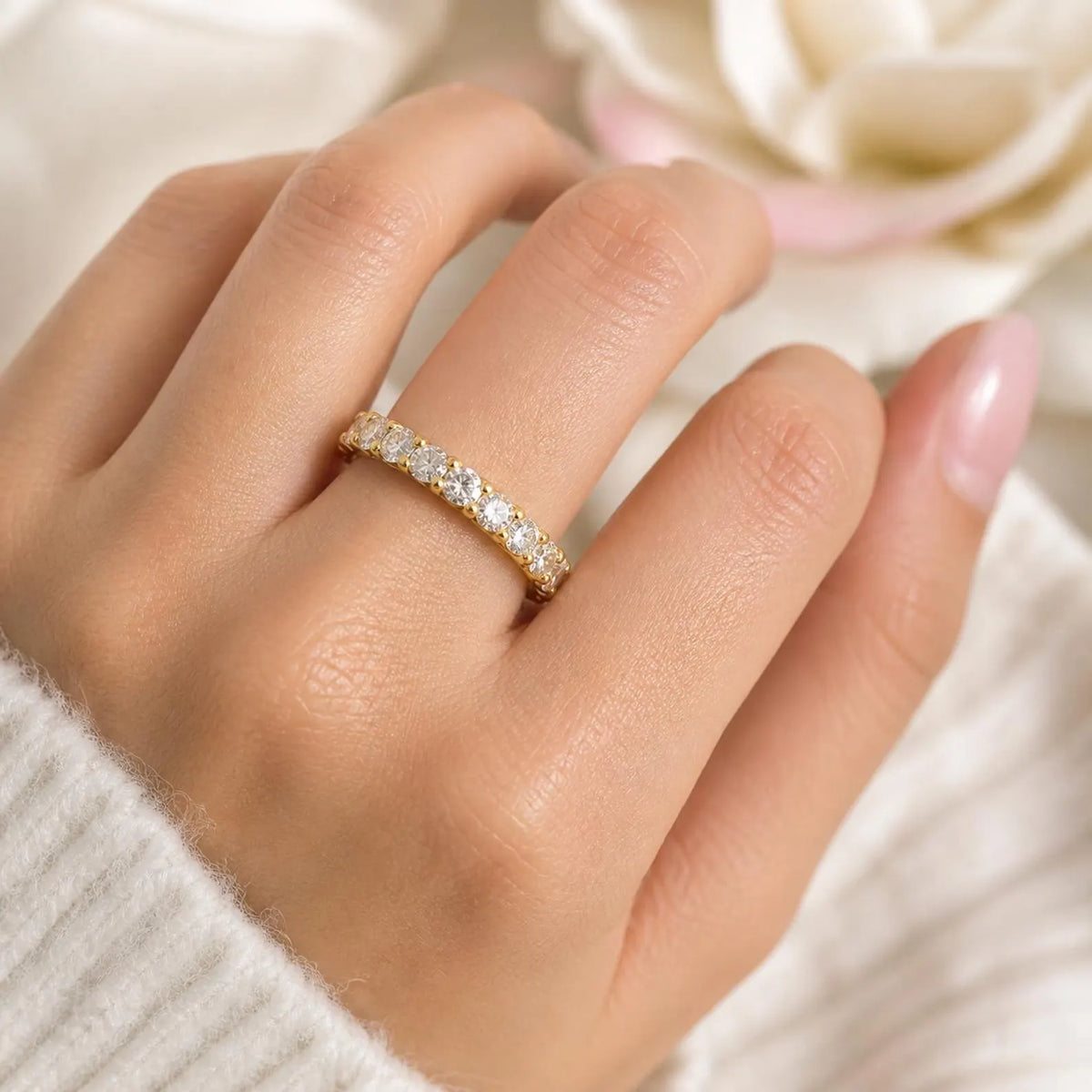 Moissanite Eternity Band, Stackable Eternity Band, Round Moissanite Wedding Band, 14K Gold Wedding Ring, Ladies Eternity Ring, #7036