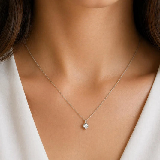 Lab Grown Diamond Pendant Necklace with Chain 14K Solid Gold, Floating Diamond Necklace, #8933