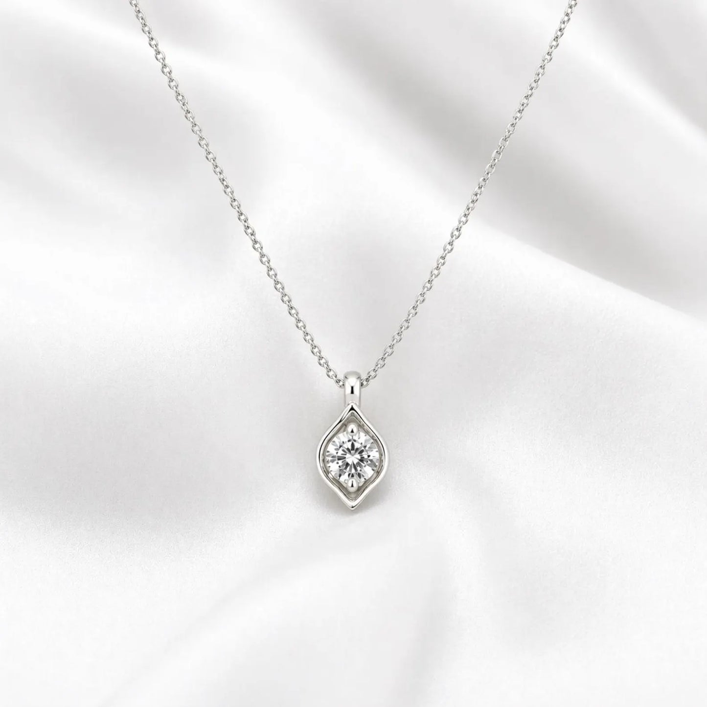 1/2 Carat Lab Grown Diamond Necklace, Round Solitaire Pendant 14K White Gold, Minimalist Diamond Necklace, Everyday Jewelry, #8935