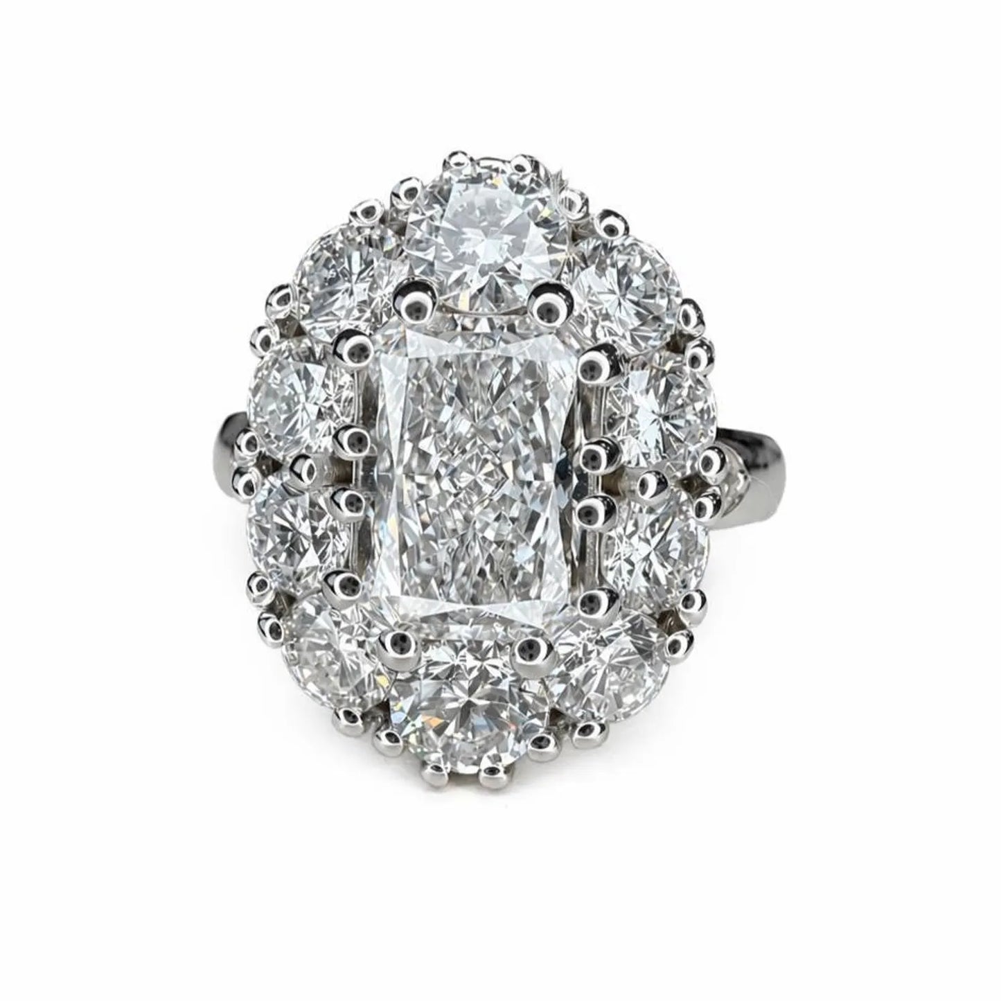 4.50 CTW Lab Grown Diamond Radiant Cut Ring, Halo Engagement Ring, Diamond Ring, Radiant Center with Round Diamonds, Bridal Ring #8937