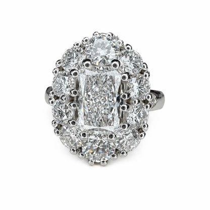 4.50 CTW Lab Grown Diamond Radiant Cut Ring, Halo Engagement Ring, Diamond Ring, Radiant Center with Round Diamonds, Bridal Ring #8937