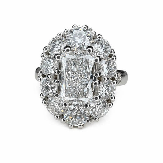 4.50 CTW Lab Grown Diamond Radiant Cut Ring, Halo Engagement Ring, Diamond Ring, Radiant Center with Round Diamonds, Bridal Ring #8937