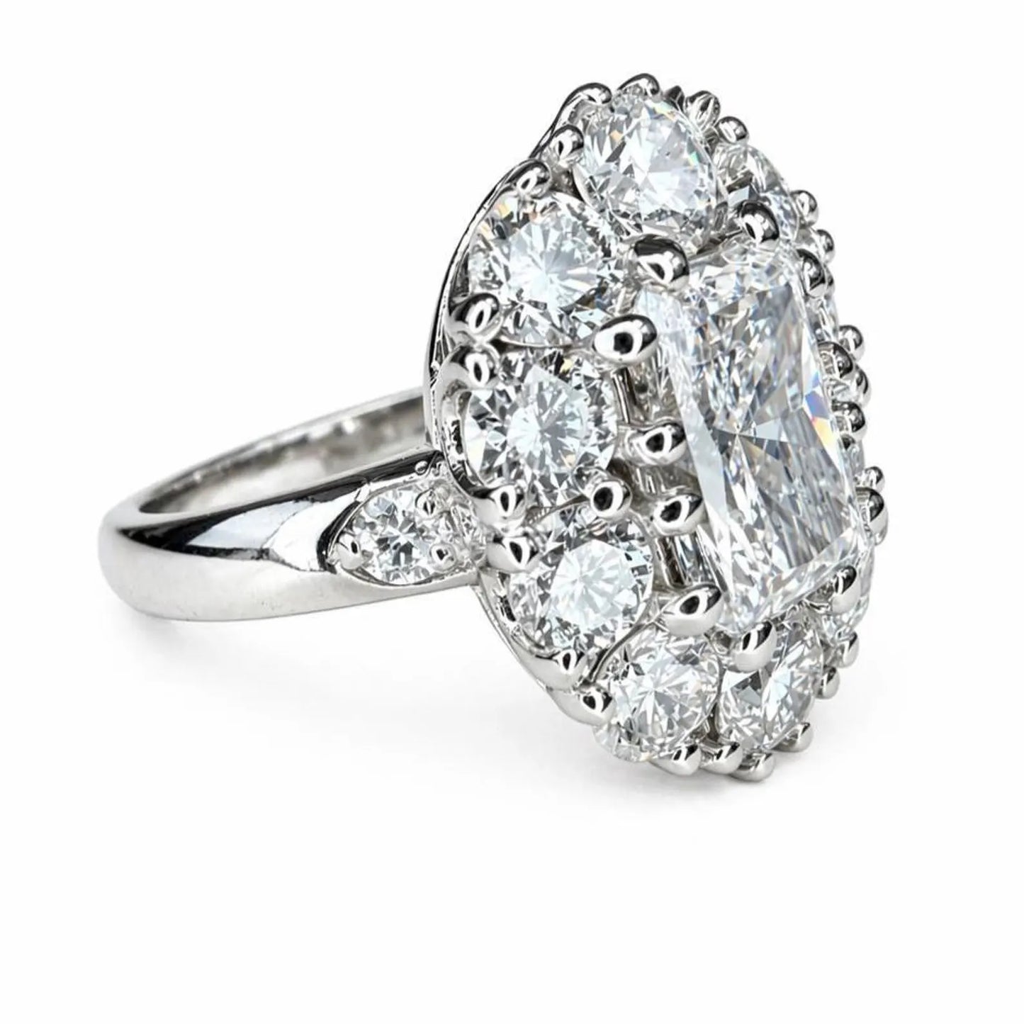 4.50 CTW Lab Grown Diamond Radiant Cut Ring, Halo Engagement Ring, Diamond Ring, Radiant Center with Round Diamonds, Bridal Ring #8937