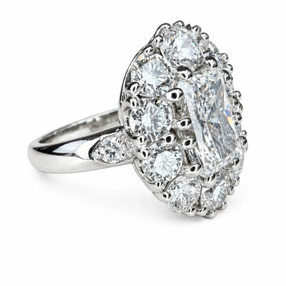4.50 CTW Lab Grown Diamond Radiant Cut Ring, Halo Engagement Ring, Diamond Ring, Radiant Center with Round Diamonds, Bridal Ring #8937