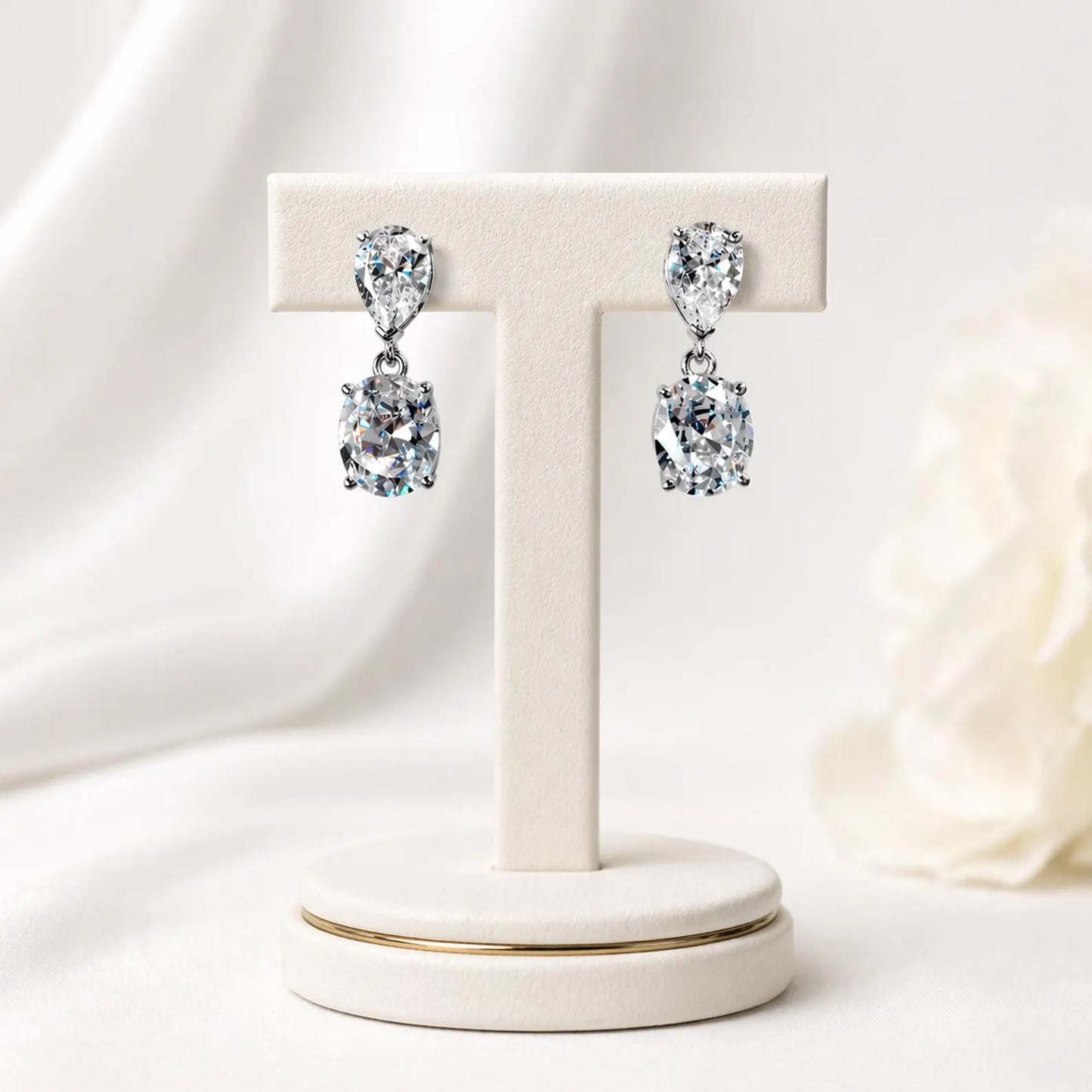 Bridal Drop Earrings, CZ Dangle Earrings 14K Gold, Teardrop & Oval Cubic Zirconia Earrings, Wedding Earrings for Bride #8940